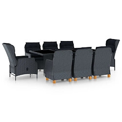 Maison Chic Mobilier à dîner 9 pcs et coussins- Ensemble table et chaises d'extérieur - Salon/Mobilier de jardin classique Résine tressée Gris foncé -MN39754