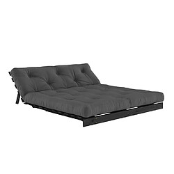 Acheter Inside 75 Canapé convertible futon ROOTS pin laqué noir matelas 160 x 200 cm coloris gris foncé