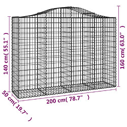 vidaXL Paniers à gabions arqués 8 pcs 200x50x140/160 cm Fer galvanisé pas cher