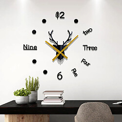 Deer Head 3D DIY Horloge Murale Montres Autocollant Ensemble Noir Facile à Coller Créatif