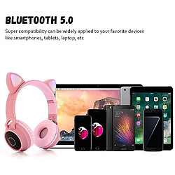 Avis Universal Écouteurs Bluetooth sans fil pour chat, écouteurs lumineux, écouteurs pour enfants, fente pour carte SD, radio FM, pliable, ordinateurs portables et téléphones portables, rose