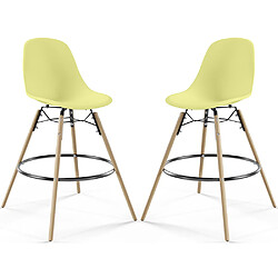 ICONIK INTERIOR Tabouret de Bar - Design Scandinave - Pieds en Bois - Lot de 2 - Skögur Jaune pâle