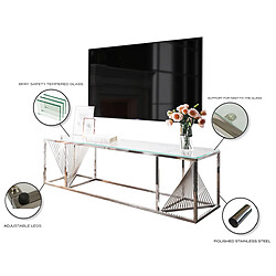 Vivenla Meuble tv design en acier inoxydable poli argenté et verre trempé L. 160 x P. 45 x H. 45 cm collection BOLZANO