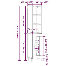 vidaXL Buffet haut Chêne fumé 34,5x34x180 cm Bois d'ingénierie pas cher