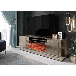 Avis Vivenla Meuble TV design avec cheminée artificielle intégrée en miroir bronze 200 cm de largeur collection Fibramu FIBRAMU