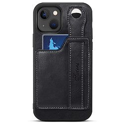 Coque en TPU + PU avec béquille pour dragonne et porte-carte noir pour votre iPhone 13 6.1 pouces