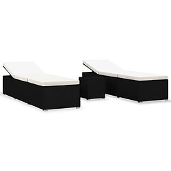 Maison Chic Lot de 3 Bain de soleil, Chaises longues de jardin table à thé Résine tressée Noir -GKD67410