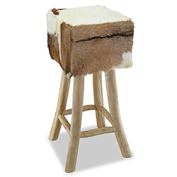 vidaXL Tabouret de bar Cuir véritable et bois de teck solide