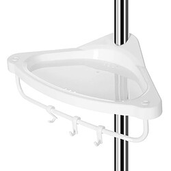 Helloshop26 Étagère de douche télescopique étagère d’angle de salle de bain hauteur 95-300 cm du sol au plafond poteau en inox 4 plateaux 3 crochets 1 porte-serviettes blanc et argent 12_0002733