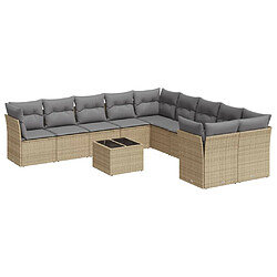 vidaXL Salon de jardin 11 pcs avec coussins beige résine tressée