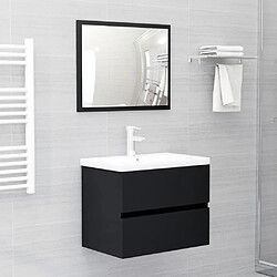 Maison Chic Ensemble de 2 meubles de salle de bain,Armoire rangement + miroir Noir Aggloméré -MN65038