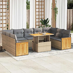 vidaXL Salon de jardin avec coussins 10pcs beige résine tressée acacia