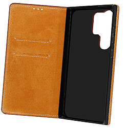 Avizar Housse Portefeuille pour Samsung Galaxy S24 Ultra Cuir Véritable Marron