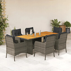 Maison Chic Ensemble à manger d'extérieur 7 pcs avec coussins,Salon de jardin,Mobilier de jardin gris rotin -GKD683430