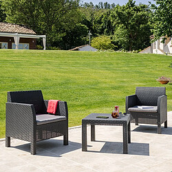 Toomax Matilde 2 Ensemble de Jardin et Terrasse composé de 2 Fauteuils avec Coussin 65x65x75 cm + Table Basse 59x59x43 cm Effet Rotin