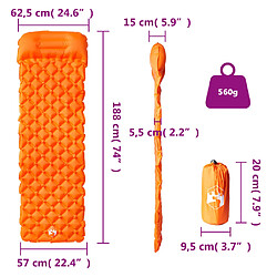 vidaXL Matelas de camping gonflable avec oreiller 1 personne orange pas cher