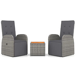 vidaXL Ensemble de salon de jardin 3 pcs gris poly rotin et acacia