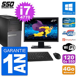 PC Tour Dell 3020 Ecran 27" Intel Core i7-4770 RAM 4Go SSD 120Go Windows 10 Wifi - Occasion