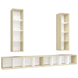 vidaXL Meubles TV muraux 4 pcs Blanc et chêne sonoma Bois d'ingénierie