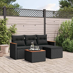 Maison Chic Salon de jardin 5 pcs avec coussins | Ensemble de Table et chaises | Mobilier d'Extérieur noir résine tressée -GKD96408