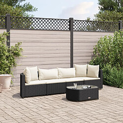 vidaXL Salon de jardin 5 pcs avec coussins noir résine tressée