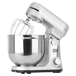 BioloMix BM601 Batteur sur socle de cuisine 1200 W, fouet à crème et œufs, pétrisseur de pâte à gâteau, capacité de 6 L, bol en acier inoxydable, 6 vitesses, affichage LED - Argent