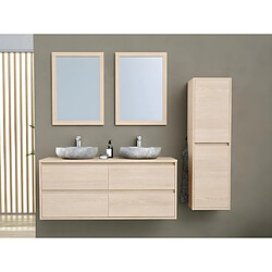 Vente-Unique Meuble de salle de bain suspendu avec double vasque à poser en pierre, miroir et colonne - 120 cm - MILIPAM 