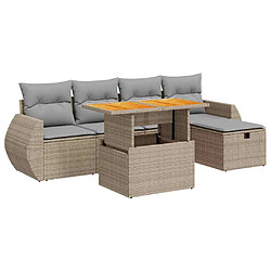 vidaXL Salon de jardin 6 pcs avec coussins beige résine tressée acacia