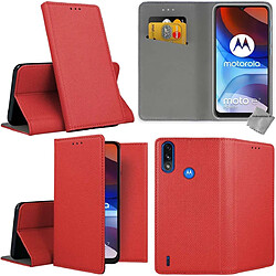 Htdmobiles Housse etui portefeuille avec coque intérieure en silicone pour Motorola Moto E7i Power + film ecran - ROUGE MAGNET