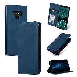 Wewoo Housse Coque Etui en cuir avec rabat horizontal magnétique Business Skin Feel pour Galaxy Note 9 bleu marine