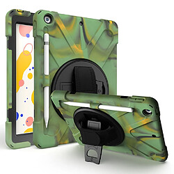 Coque en TPU + Silicone hybride avec béquille pivotante à 360 °, dragonne et porte-stylo camouflage pour votre Apple iPad 10.2 (2019)