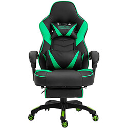 Decoshop26 Fauteuil de bureau chaise gaming repose-pieds télescopique accoudoirs coussins de renforcement en PVC noir / vert 10_0002672