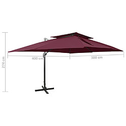 vidaXL Parasol de jardin en porte-à-faux à double toit rouge bordeaux pas cher