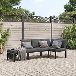 vidaXL Salon de jardin 3 pcs avec coussins noir aluminium