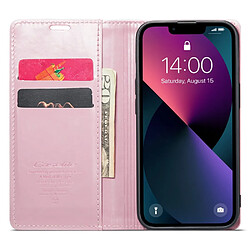 Etui en PU CASEME antichoc, rétro texture cireuse, fermeture magnétique avec support pour votre iPhone 13 6.1 pouces - rose