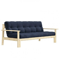 Inside 75 Canapé convertible futon UNWIND pin naturel coloris marine couchage 130 x 190 cm.