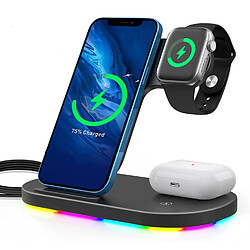 Chrono Chargeur sans fil, station de charge sans fil 3 en 1 compatible avec Apple Watch Series Se 6 5 4 3 2, AirPods Pro 2, station d'accueil pour chargeur sans fil rapide pour iPhone 12, 11 Pro Max, 11, XR, XS, X,(noir)