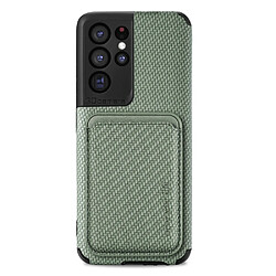 Coque en TPU + PU texture en fibre de carbone avec porte-carte vert pour votre Samsung Galaxy S21 Ultra 5G