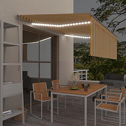 Maison Chic Auvent manuel rétractable avec store | store extérieurs de porte | Marquise Brise-soleil et LED 4,5x3 m Jaune blanc -GKD29420