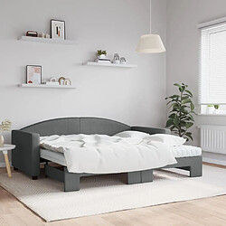 Maison Chic Lit de jour avec gigogne et matelas, Lit de repos pour Salon Chambre,Canapé-lit,Lit d'invité gris foncé 90x190 cm tissu -MN66227