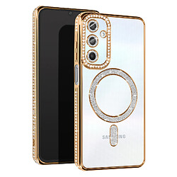 Avizar Coque Diamant pour Samsung Galaxy A25 MagSafe Contour Strass Dorée