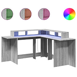 Helloshop26 Bureau table poste de travail meuble d'ordinateur informatique étude et lumières LED sonoma 152 x 152 x 91cm bois ingénierie gris 02_0023808