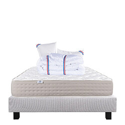 LUXURY LITERIE Ensemble matelas Dreamlux 140x200 cm + sommier gris ep20cm + 2 oreillers + couette