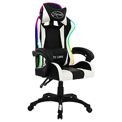 Maison Chic Chaise de jeu vidéo avec LED, Chaise gaming, Fauteuil gamer d'ordinateur,Chaise de Bureau RVB Blanc et noir Similicuir -GKD31338