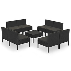 vidaXL Salon de jardin 9 pcs avec coussins Résine tressée Noir