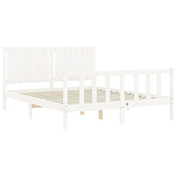 Maison Chic Lit adulte - Cadre Structure de lit avec tête de lit Contemporain blanc 160x200 cm bois massif -MN75910 pas cher