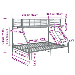 vidaXL Cadre de lit superposé sans matelas gris 140x200 cm/90x200 cm pas cher