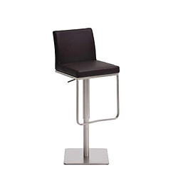 Decoshop26 Tabouret de bar x1 avec repose-pieds plaque de base carrée en acier inoxydable assise en PVC marron 10_0005310