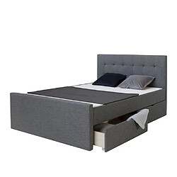 Homestyle4U Lit rembourre 140 x 200 cm Gris Anthracite avec 2 tiroirs