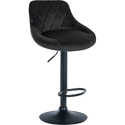 Decoshop26 Tabouret de bar en velours noir coutures décoratives pivotant support métal noir TDB10669